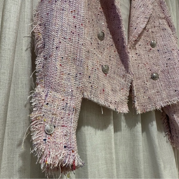 Aqua Tweed Double Breasted Cropped Blazer - Picture 7 of 10